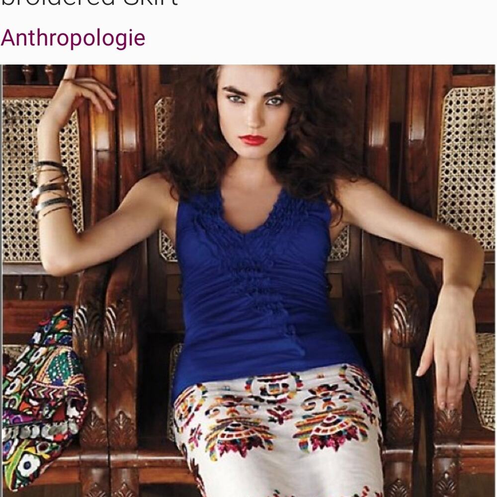 Anthropologie Corey Lynn Calter Cream Multicolor Embroidered Skirt 6